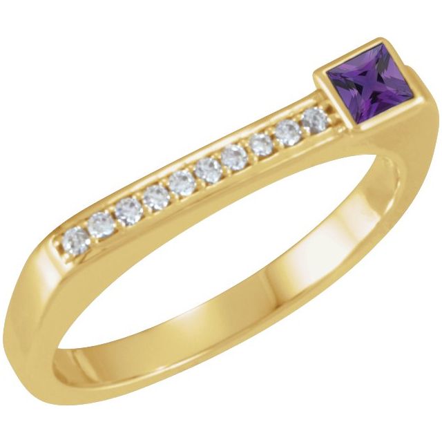 Square Natural Amethyst & .07 CTW Natural Diamond Stackable Ring