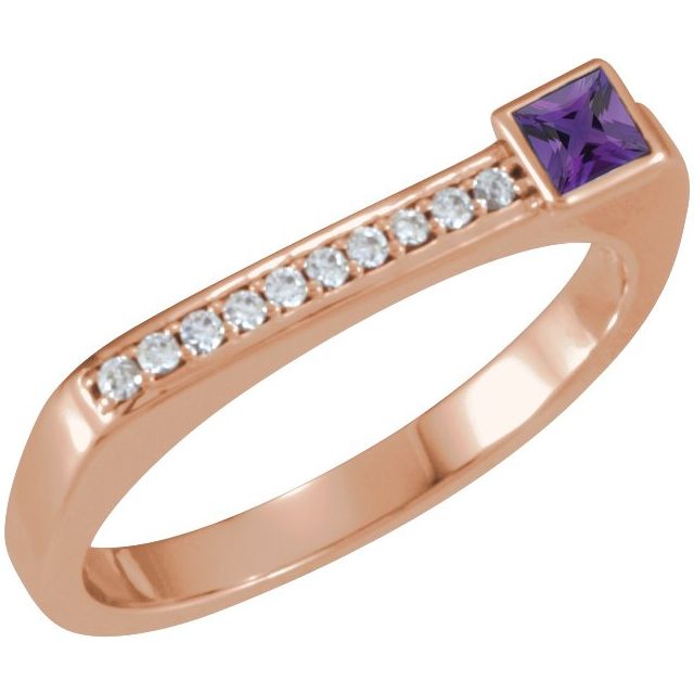 Square Natural Amethyst & .07 CTW Natural Diamond Stackable Ring