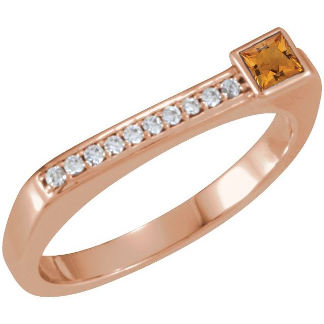 Square Natural Citrine & .07 CTW Natural Diamond Stackable Ring