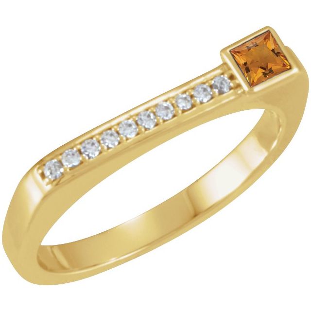 Square Natural Citrine & .07 CTW Natural Diamond Stackable Ring