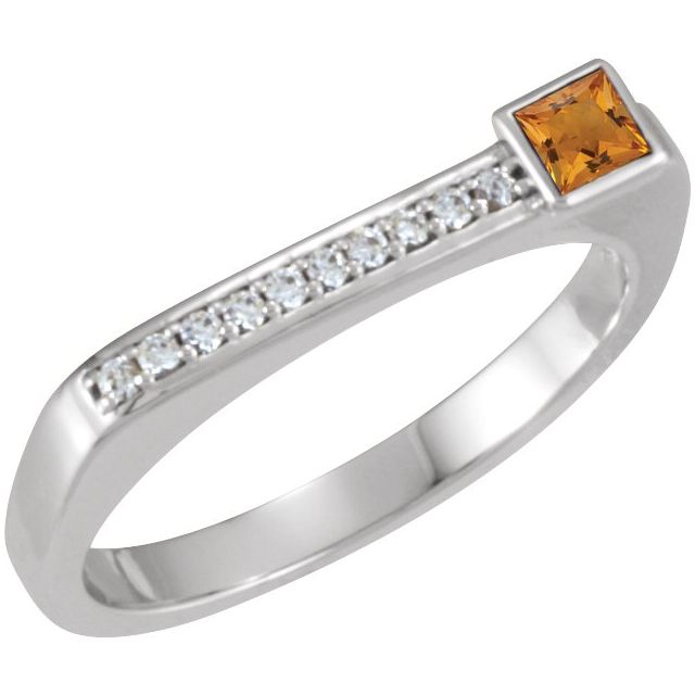 Square Natural Citrine & .07 CTW Natural Diamond Stackable Ring