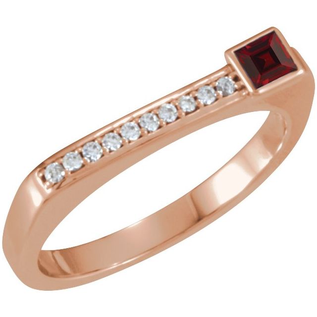 Square Natural Mozambique Garnet & .07 CTW Natural Diamond Stackable Ring