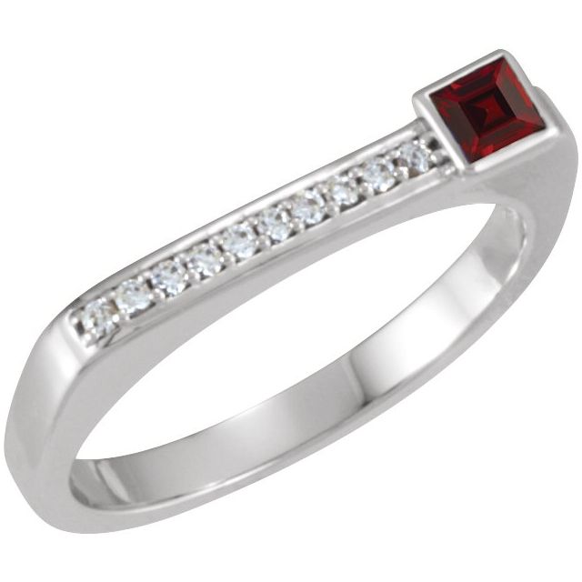 Square Natural Mozambique Garnet & .07 CTW Natural Diamond Stackable Ring