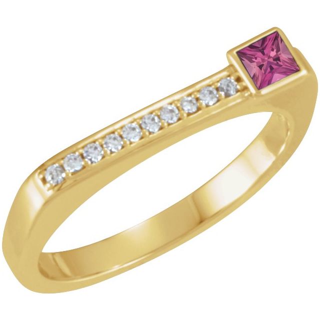 Square Natural Pink Tourmaline & .07 CTW Natural Diamond Stackable Ring