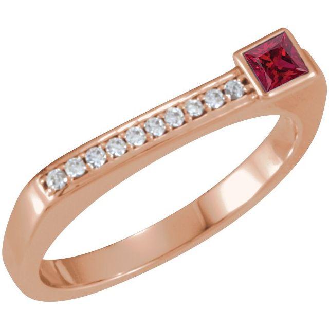 Square Natural Ruby & .07 CTW Natural Diamond Stackable Ring