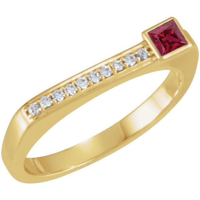 Square Natural Ruby & .07 CTW Natural Diamond Stackable Ring