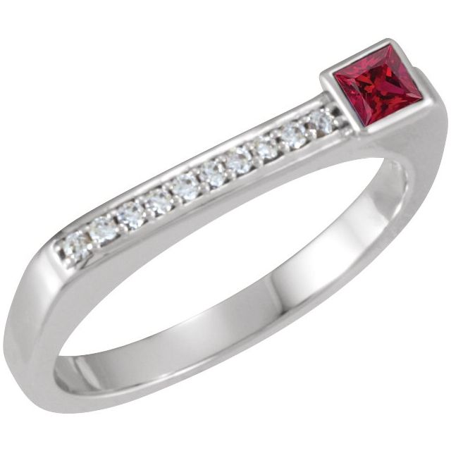 Square Natural Ruby & .07 CTW Natural Diamond Stackable Ring