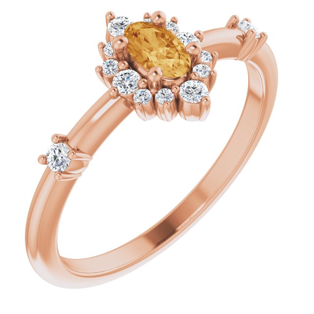 Oval Natural Citrine & 1/6 CTW Natural Diamond Halo-Style Ring