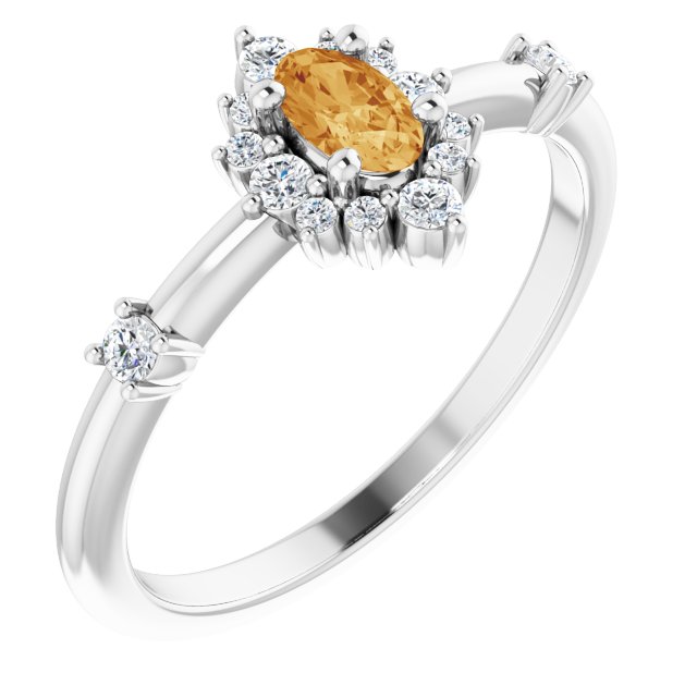 Oval Natural Citrine & 1/6 CTW Natural Diamond Halo-Style Ring