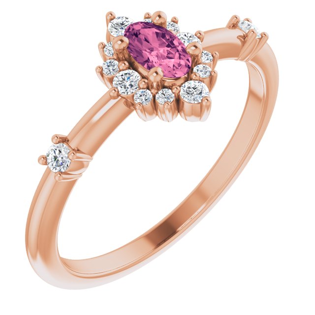 Oval Natural Pink Tourmaline & 1/6 CTW Natural Diamond Halo-Style Ring
