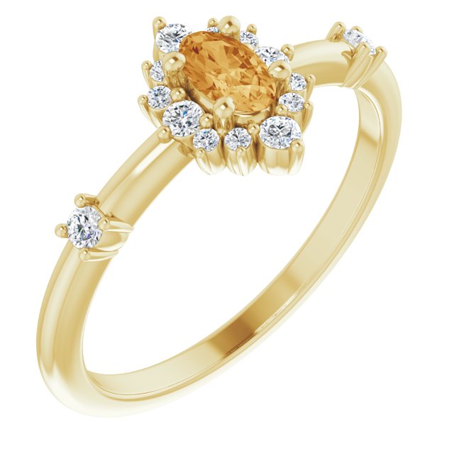 Oval Natural Citrine & 1/6 CTW Natural Diamond Halo-Style Ring