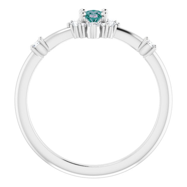 Oval Lab-Grown Alexandrite & 1/6 CTW Natural Diamond Halo-Style Ring