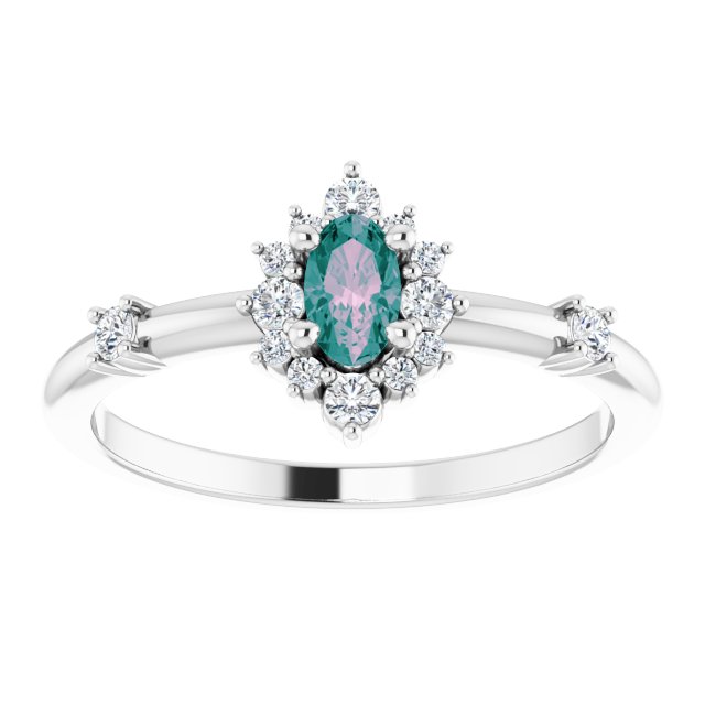 Oval Lab-Grown Alexandrite & 1/6 CTW Natural Diamond Halo-Style Ring
