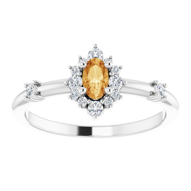 Oval Natural Citrine & 1/6 CTW Natural Diamond Halo-Style Ring