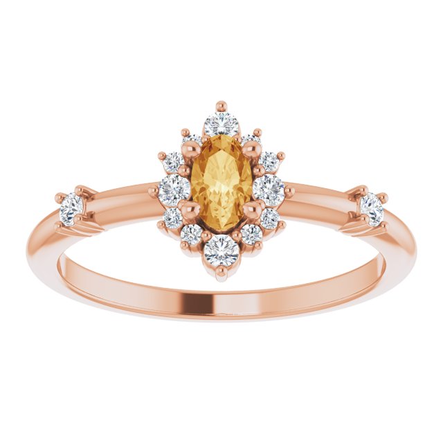 Oval Natural Citrine & 1/6 CTW Natural Diamond Halo-Style Ring