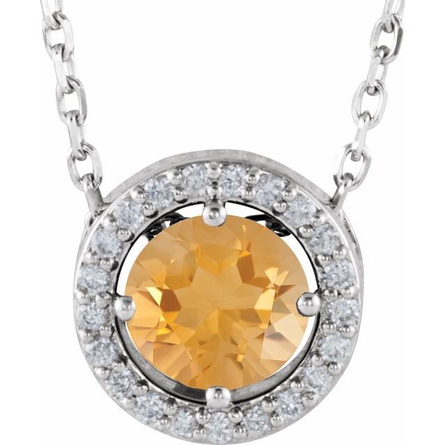 Round Natural Citrine & .05 CTW Natural Diamond Halo-Style Necklace