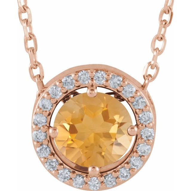 Round Natural Citrine & .05 CTW Natural Diamond Halo-Style Necklace