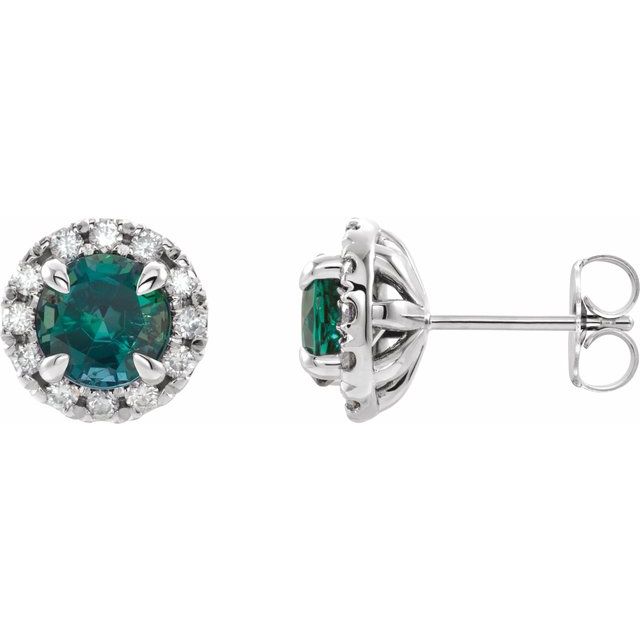 Round 6mm Lab-Grown Emerald & 1/3 CTW Natural Diamond Halo-Style Earrings