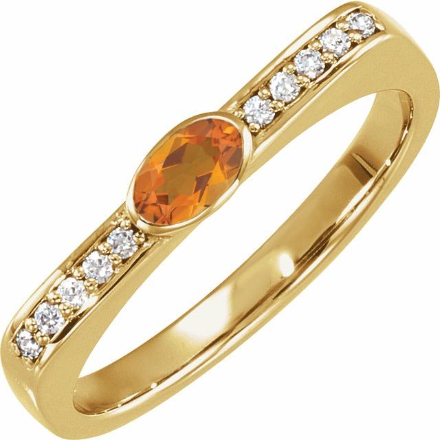 Oval Natural Citrine & .08 CTW Natural Diamond Stackable Ring