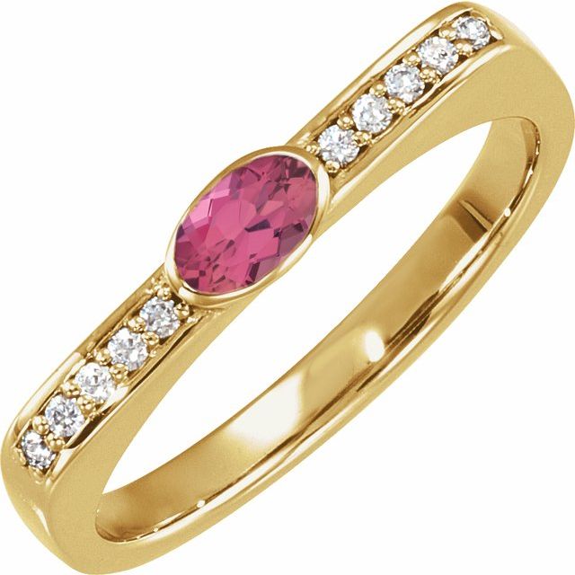 Oval Natural Pink Tourmaline & .08 CTW Natural Diamond Stackable Ring