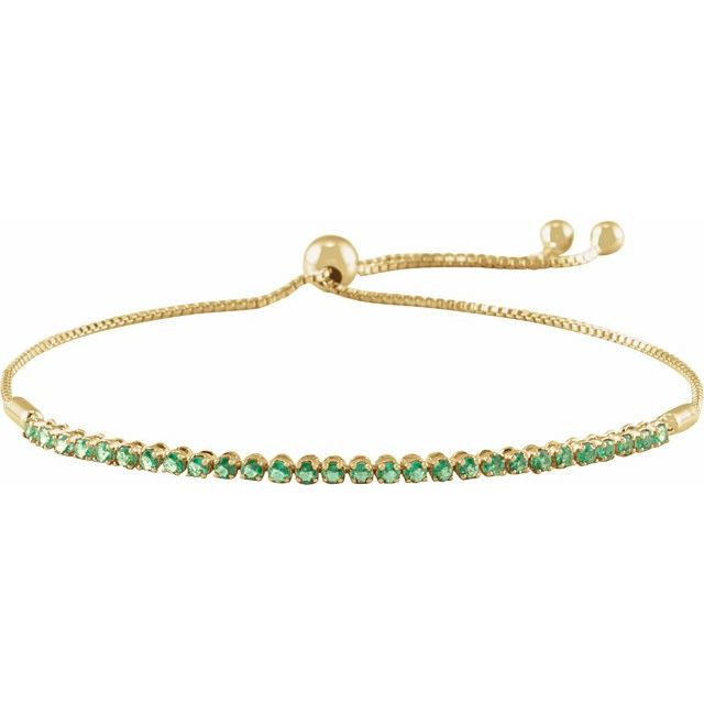 Round Natural Emerald Adjustable 9 1/2" Bolo Bracelet