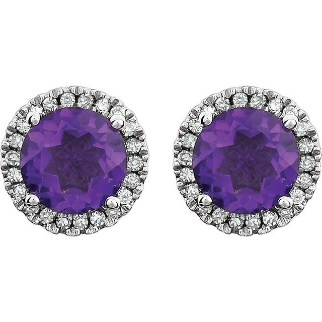 Round Natural Amethyst & 1/8 CTW Natural Diamond Earrings