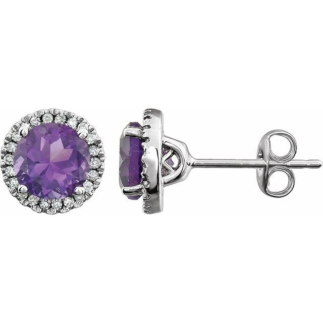 Round Natural Amethyst & 1/8 CTW Natural Diamond Earrings