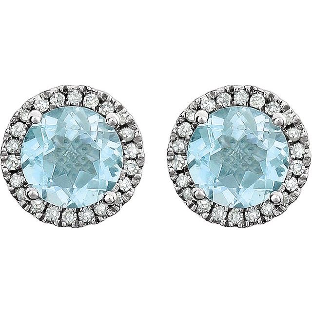 Round Natural Sky Blue Topaz & 1/8 CTW Natural Diamond Earrings