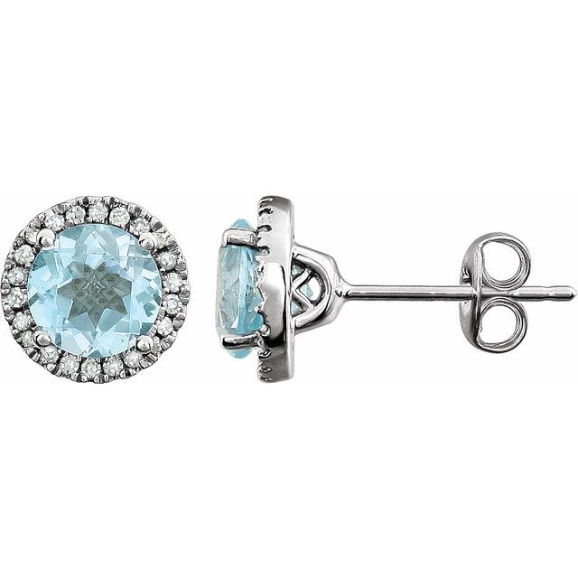 Round Natural Sky Blue Topaz & 1/8 CTW Natural Diamond Earrings