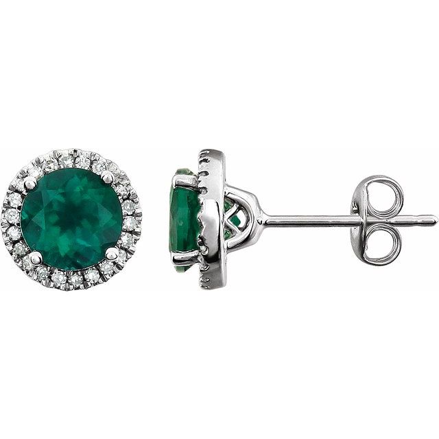 Round Lab-Grown Emerald & 1/8 CTW Natural Diamond Earrings