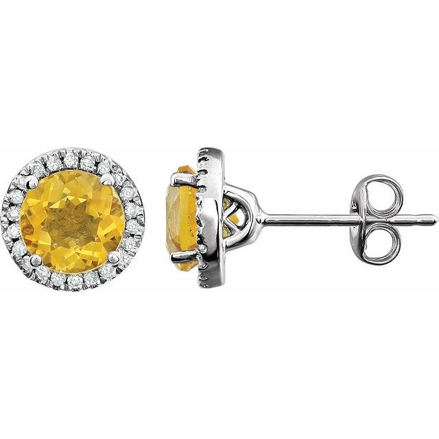 Round Natural Citrine & 1/8 CTW Natural Diamond Earrings