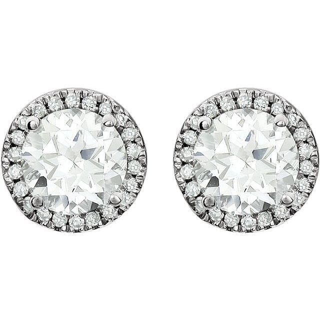 Round Lab-Grown White Sapphire & 1/8 CTW Natural Diamond Earrings