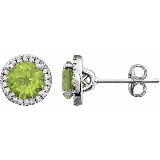 Round Natural Peridot & 1/8 CTW Natural Diamond Earrings
