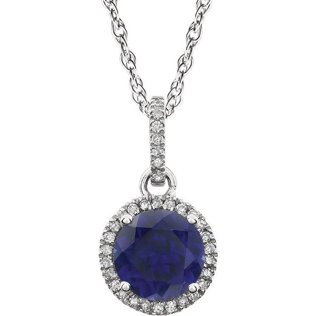 Round Lab-Grown Blue Sapphire & 1/10 CTW Natural Diamond Necklace