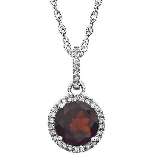 Round Lab-Grown Mozambique Garnet & 1/10 CTW Natural Diamond Necklace