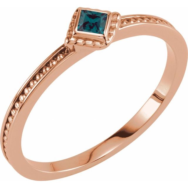 Square Lab-Grown Alexandrite Family Stackable Ring