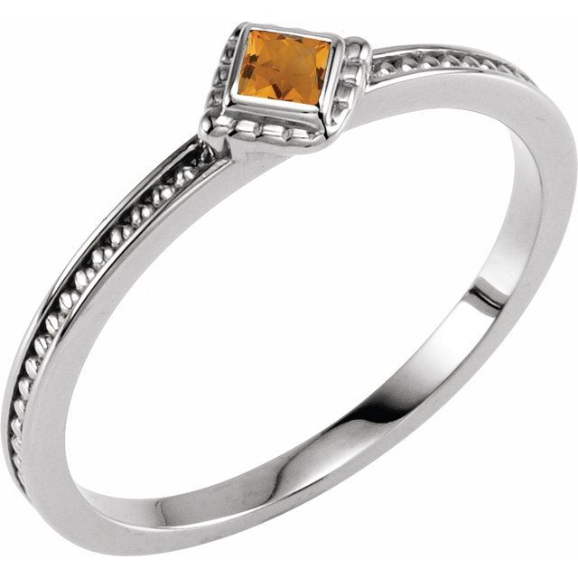 Square Natural Citrine Family Stackable Ring