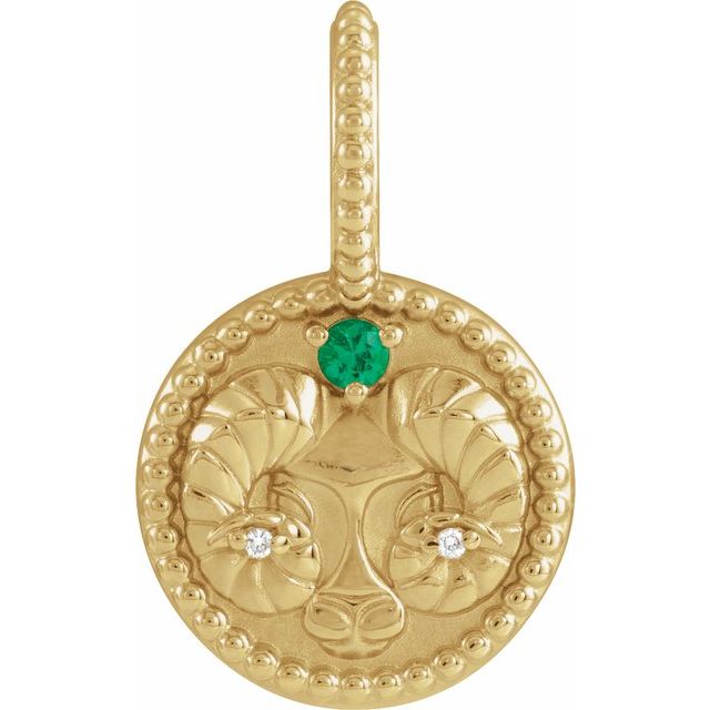 Round Natural Emerald & .005 CTW Natural Diamond Aries Charm/Pendant