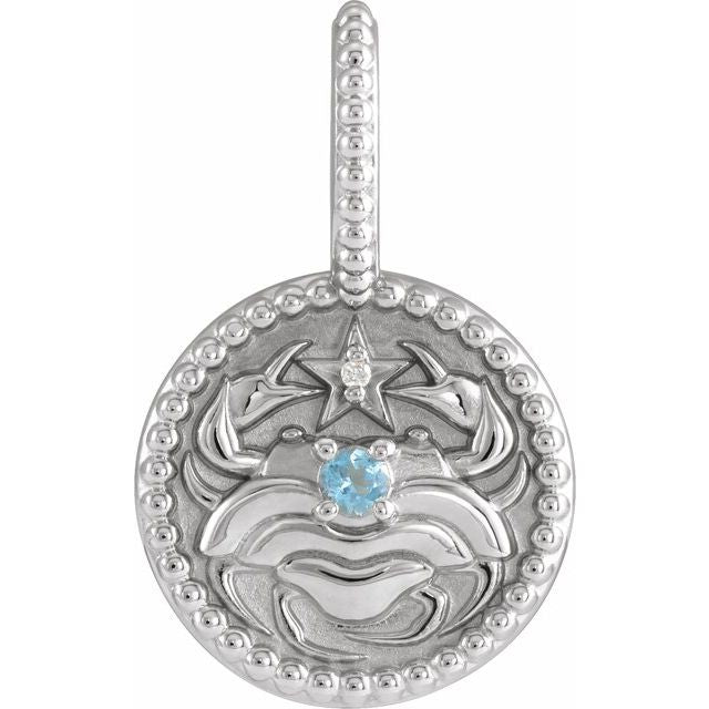 Round Natural Aquamarine & .0025 CTW Natural Diamond Cancer Charm/Pendant