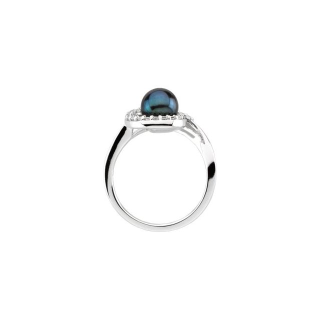 Cultured Black Akoya Pearl & 1/4 CTW Natural Diamond Ring