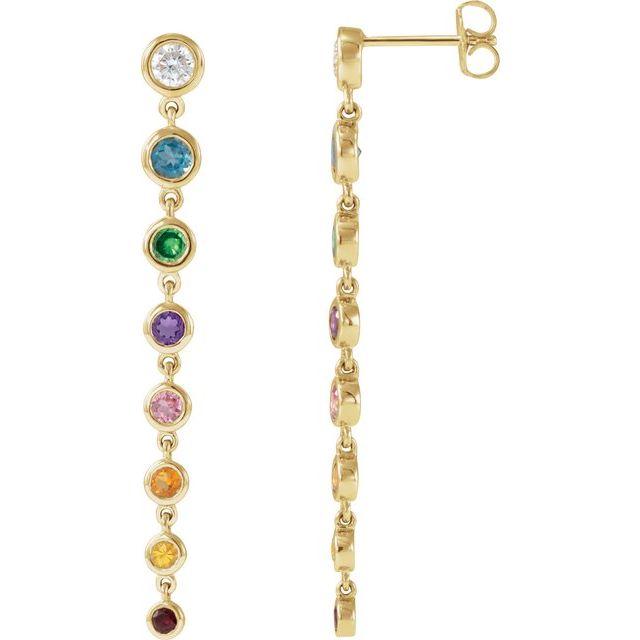 Round Natural Multi-Gemstone & 1/2 CTW Natural Diamond Rainbow Earrings