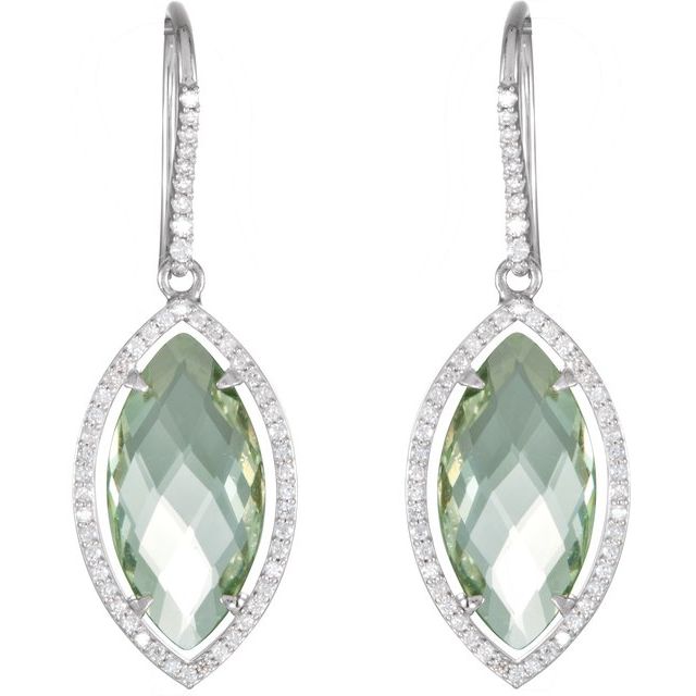 Marquise Natural Green Quartz & 1/2 CTW Natural Diamond Earrings