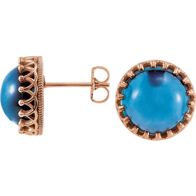 Round 8mm Natural London Blue Topaz Earrings