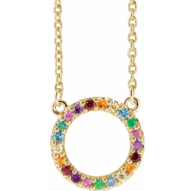 Round Natural Multi-Gemstone Rainbow Circle Necklace