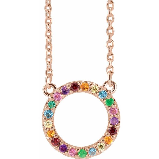 Round Natural Multi-Gemstone Rainbow Circle Necklace