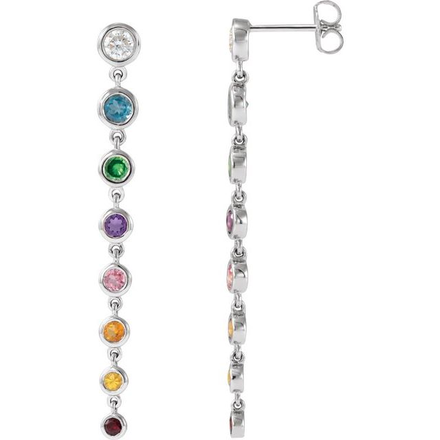 Round Natural Multi-Gemstone & 1/2 CTW Natural Diamond Rainbow Earrings