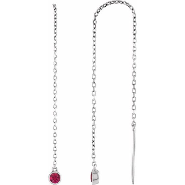 Round Natural Ruby Chain Earrings