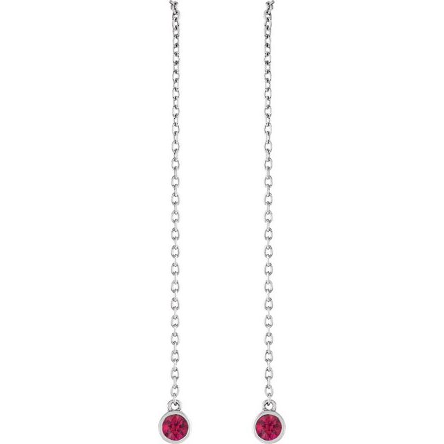 Round Natural Ruby Chain Earrings