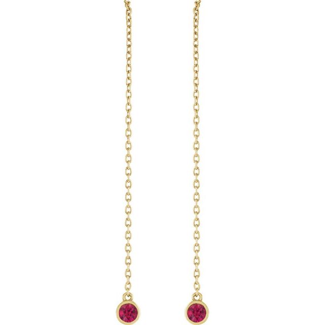 Round Natural Ruby Chain Earrings