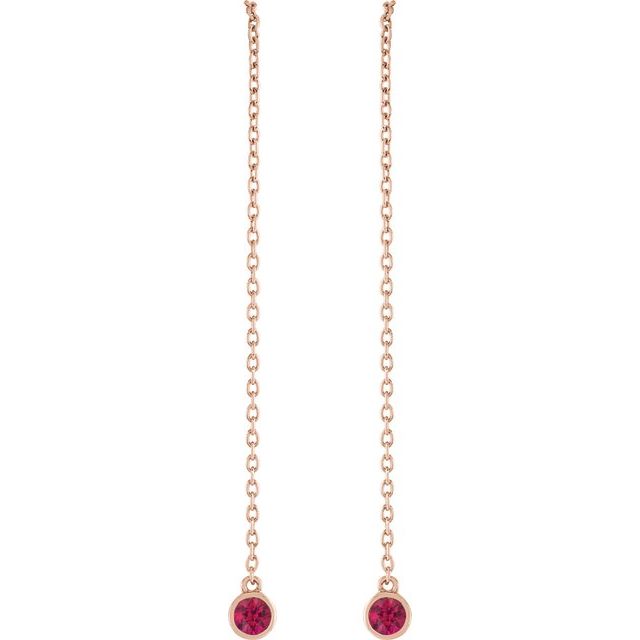 Round Natural Ruby Chain Earrings